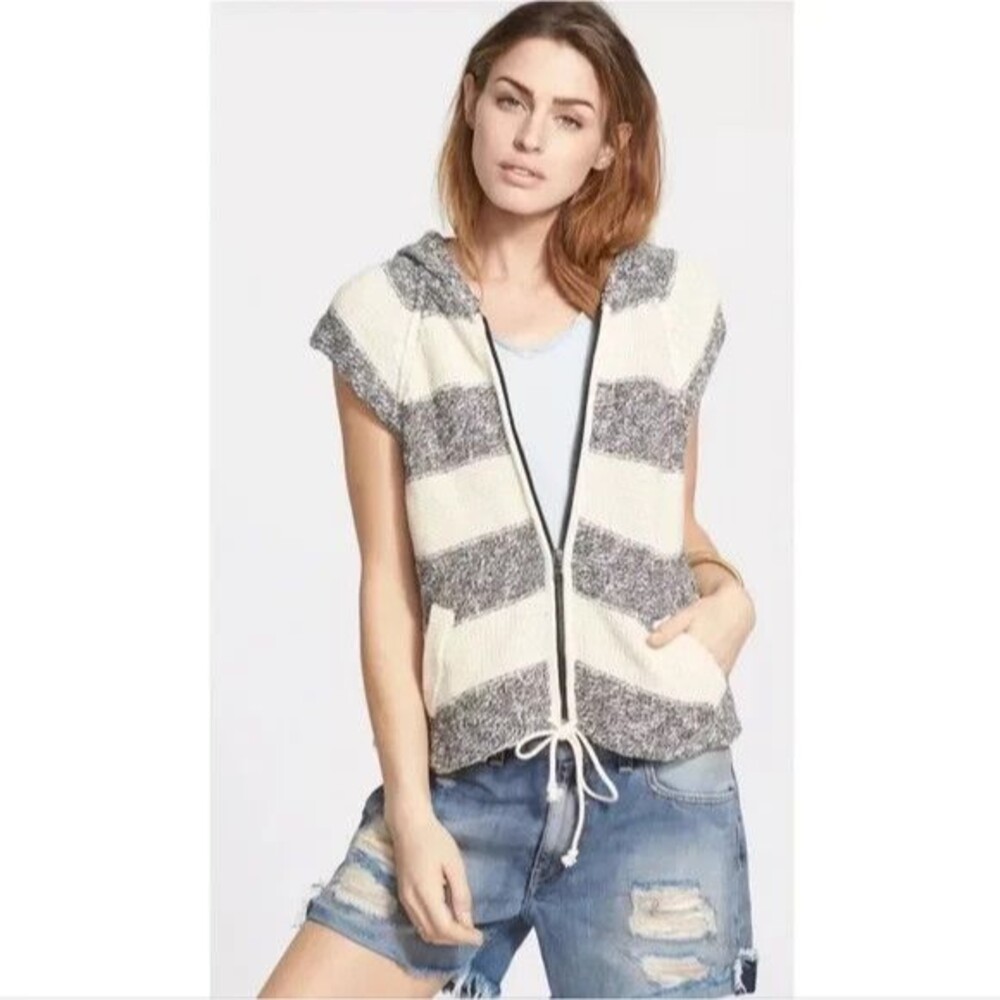 Free People Regatta Hoodie Sweater in Black Combo Size S